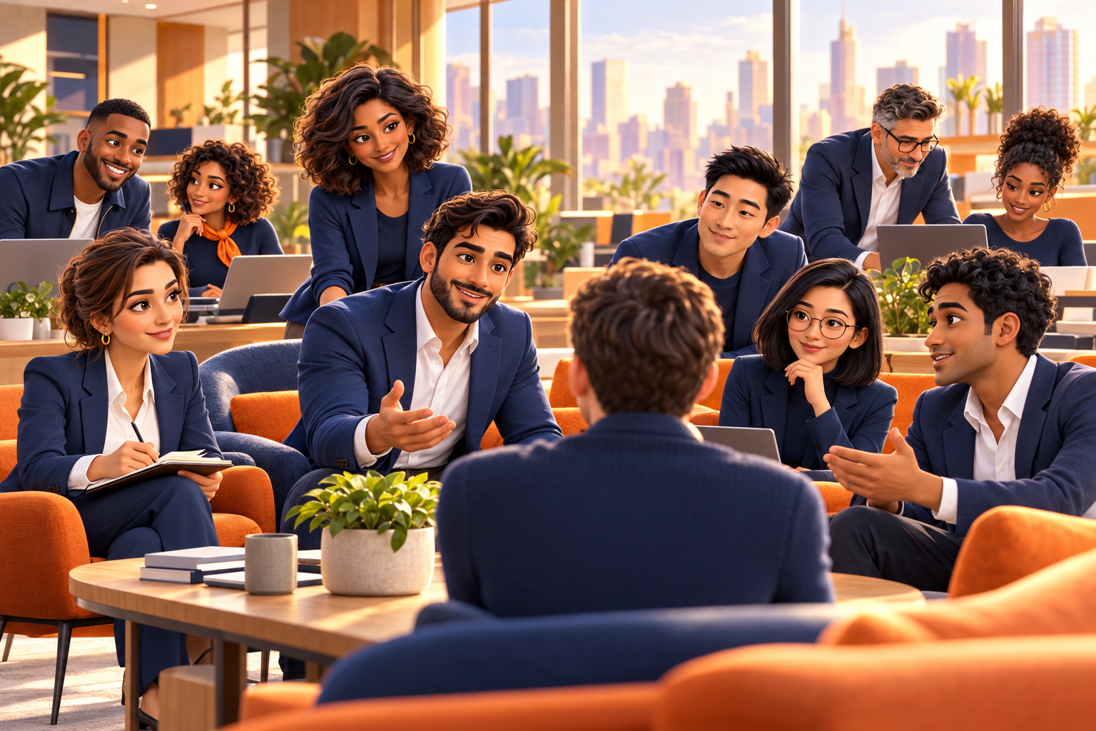 Concept illustration of Agenticcore’s AI characters collaborating in a contemporary office